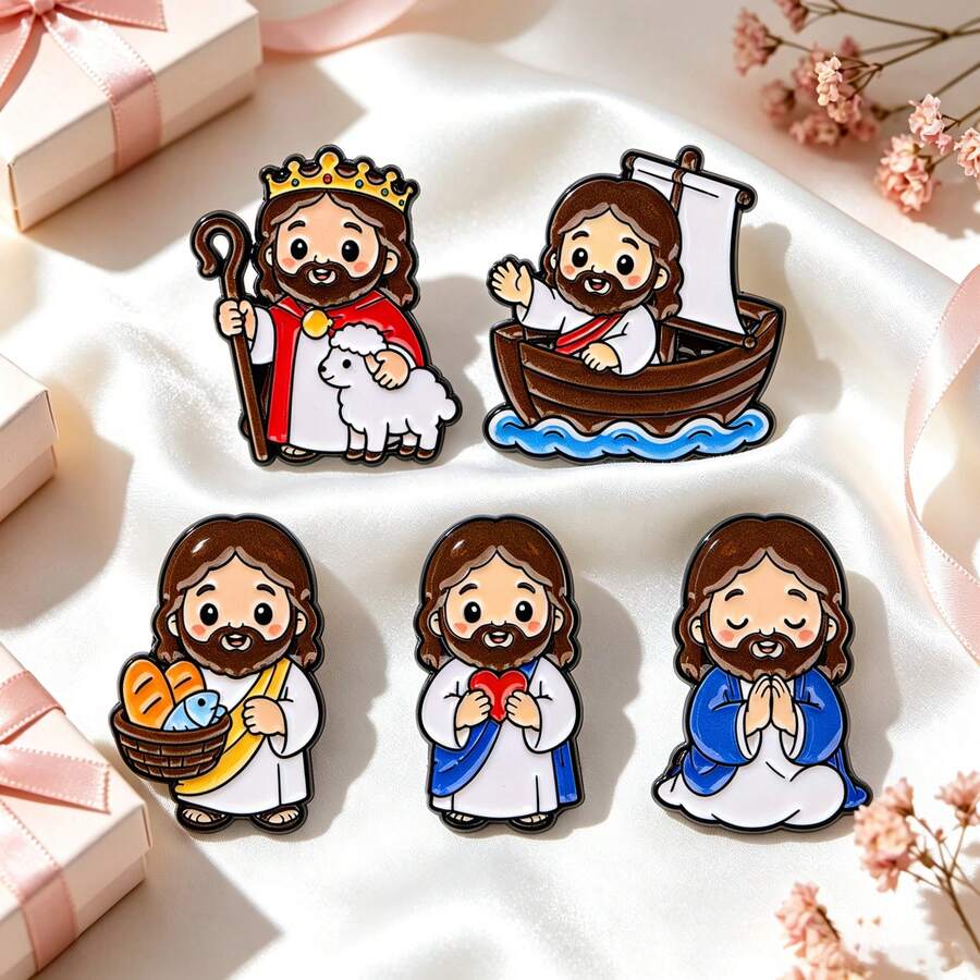 Cartoon Jesus Character Enamel Pins, Religious Faith Brooches Set, Decorative Lapel Badge For Backpacks Clothes Hats, Christian Gift For Believers