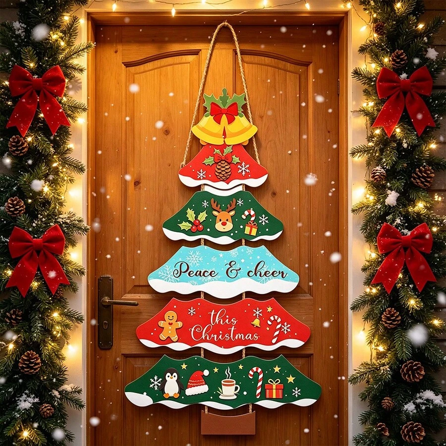 1pc New Christmas Party Decoration Hanging Ornament For Christmas Tree Scene Decor Door Hanger Home Gathering Supplies - Multicolor - View 1