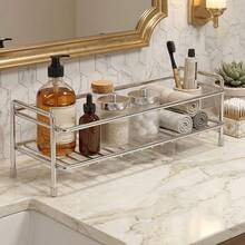 Countertop Storage Rack, Hollow Drainage Rust-Proof Sink Organizer With Side Guardrail, Dual-Purpose Storage Rack Suitable For Bathroom Skincare, Cosmetics And Kitchen Seasoning Bottles, Non-Slip Elevated Rubber Feet Keep Countertop Dry - Multicolor - View 11