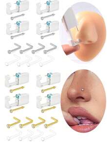 AVYRING 12pcs Nose Piercing Kit With Piercing Gun, Built-In Nose Studs, Transparent Nose Studs, Painless Self-Piercing Set - Multicolor 3 - View 8