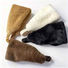 1pc Plush Warm Headband, Autumn/Winter Faux Rabbit Fur Wide-Brim Windproof Hair Accessory, Winter Forehead Warmth Elastic Hairband, Unisex - Multicolor - View 3