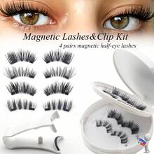 Set 4 Pasang Bulu Mata Palsu Magnetik yang Dapat Digunakan Kembali, Termasuk Pinset Bulu Mata Magnetik, Alat Rias, Bulu Mata Setengah Mata Rubah Buatan Tangan, Alami dan Lembut, Tidak Perlu Lem - Hitam - View 8