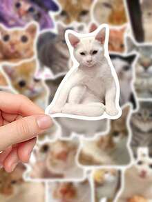 50pcs Cat Expression Stickers For Notebook, Phone Case, Fun Decorative Stickers, Back To School - Multicolor - View 7