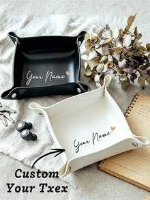 Custom Faux Leather Tray, Desktop Organizer Box, Personalized Gift For Men & Women, Jewelry, Keys And Dice Storage Rack, Ideal For Wedding, Bridesmaid Gifts And Party Favors - Multicolor - View 3