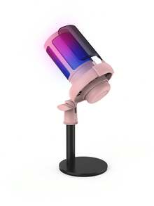 1個 USB 插頭 RGB 電競電容式麥克風，即插即用電腦麥克風，具備降噪、一鍵靜音、回聲音量控制、旋轉增益旋鈕，適用於直播、播客、遊戲、語音聊天 - 粉色 - 查看 13
