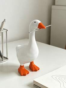 1pc Magnetic White Goose Keychain Decorative Ornament, Cute Duck-Shaped Key Organizer With Magnetic Head, Desktop/Entryway Home Decoration, Can Store Keys, Paperclips And Small Metal Items - Multicolor - View 4