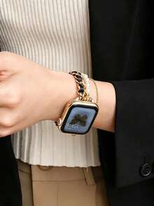 1件女款銀色金屬精緻珍珠鏈錶帶，適用於 Redmi Watch 3 Active/ Watch 4/ Watch 5Lite/5Active Watch 6Active/6lite/6 - 黑色 金鍊 - 查看 6