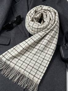 1pc Classic Plaid Unisex Faux Cashmere Warm Soft Scarf Shawl, Suitable For Daily Wear, Autumn/Winter - Multicolor - View 9