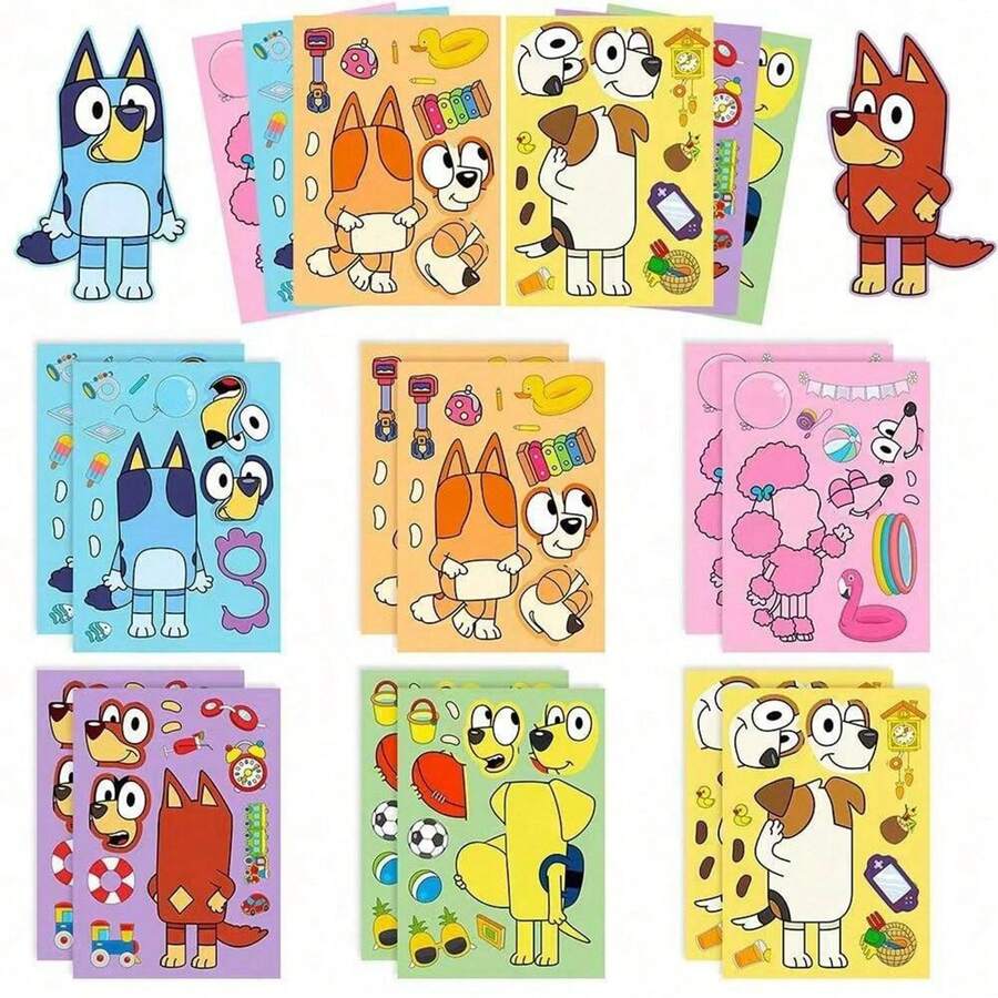 1set/6pcs Bluey Dog Cartoon Puzzle Stickers, Fun Handmade DIY Puzzle Animal Stickers, Educational Animal Sticker,Perfect Party Gift, Carnival Gift - Multicolor - View 1