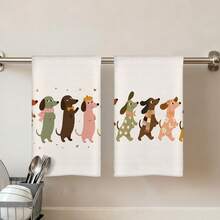2pcs Kitchen Towels, Cartoon Dachshund Pattern Microfiber Kitchen Towels, 40*60cm/15.7*23.6in Towels, Single-Sided Print, Dish Cloths For Kitchen, Suitable For Restaurant, Meat Room, Bathroom Decor, Holiday Gift - Multicolor - View 7