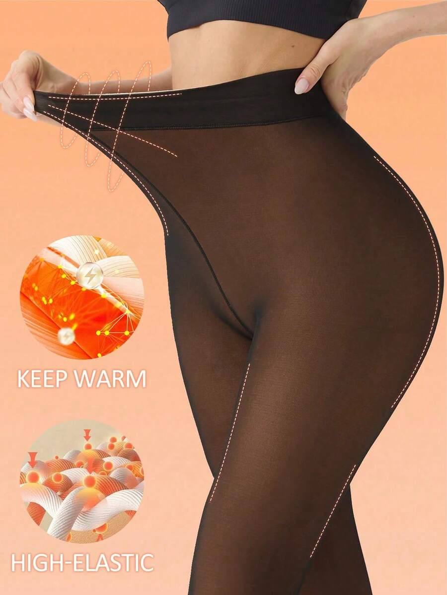 New Women's 220g High Waist High Elasticity Warm Shaping Leggings, Sexy Semi-Transparent Slim Fit Leggings, Winter Warm And Comfortable - Multicolor - View 1