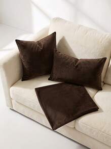 Veyra Day 1pc Velvet Decorative Sofa Pillow Cover, Soft Square Cushion Case Suitable For Sofa, Bed, Car, Coffee Color - Coffee Brown - View 10
