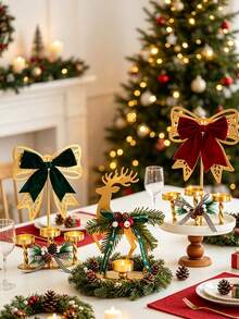 1pc Gold Tall Candle Holder/Christmas Candle Holder, Decorated With Butterfly And Reindeer Patterns, Forged Iron Craft, Can Hold Multiple Candles, Suitable For Home Decor, Halloween And Christmas Decoration, Creating Festive Atmosphere - Multiple Styles - View 5