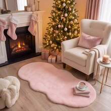 1pc, Washable Non-Slip Pink Faux Rabbit Fur Decorative Carpet, Machine Washable, Minimalist Design, Visual Warmth, Soft Touch, Suitable For Living Room, Bedroom, Study, Children's Room, Dressing Room, Vanity, Cosmetic Storage And Other Living Spaces, Daily All-Season Style, Decorative Carpet, Bedside Carpet, Bedroom Carpet, Carpet, Rug, Carpet Living Room, Kitchen Mat, Carpet For Bedroom, Bathroom Mat, Rug Bedroom, Room Decor, Rugs For Living Room, Hallway Runner, Washable Rug - Multicolor - View 2
