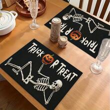 1/4/6pcs Halloween Series Funny Lying Skeleton Pattern Printed Placemats, Heat-Resistant Table Mats For Home Kitchen, Table Protection, Kitchen Dining Table, Party Scene Decoration - Multicolor - View 4