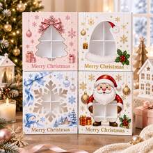 4pcs/1pc Christmas Paper Treat Boxes With Cutout Window, Xmas Santa Reindeer Snowflake Bell Tree Pattern Gift Box, Merry Christmas Holiday Party Packaging Box For Baking Favors - Multicolor - View 3