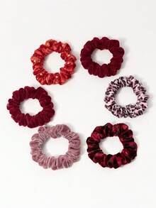 6pcs/Set Velvet Gold Star & Leopard Print Hair Scrunchies Hair Accessories - Multicolor - View 5