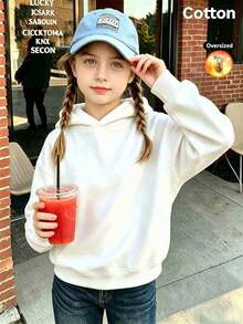 2026 Autumn/Winter Custom Loose White Hooded Sweatshirt For Girls, Featuring Colorful Floral Pattern And English Text On Back, Casual And Cute - White - View 2