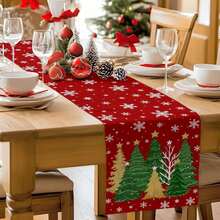 Christmas Snowflake Xmas Tree Table Runner Holiday Party Decor Reusable Winter Xmas Kitchen Dining Table Runner Christmas Decorations - Multicolor - View 6