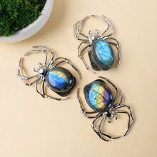 1pc Vintage Labradorite Crystal Spider Decor - Intricate Metal Wire Wrapped Design, Grey Moonstone Craft Home Or Office Decoration, Unique Holiday Gift Idea - 1 Pc - View 3