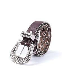 1 chiếc thắt lưng đính đá lấp lánh thời trang đường phố phù hợp cho nam nữ size lớn - hợp với trang phục cao bồi/nữ cao bồi phương Tây, váy và quần jeans - Cà phê nâu - Xem 3