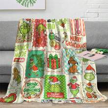 The Grinch 5pcs Christmas Print Flannel Blanket, Soft Fleece Sofa Throw, Holiday Home Decor Blanket - Multi-color - View 2