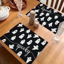 1/4/6pcs Halloween Series Minimalist Spooky Little Ghost Print Placemats, Heat-Resistant Table Mat For Home Kitchen/Dining Table Protection, Party Scene Decoration - Multicolor - View 4