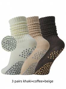1/3 Pairs Women's All Season Pilates Sports Silicone Grip Yoga Socks, Non-Slip Ballet Pilates Exercise Socks, Fall - Multicolor - View 12