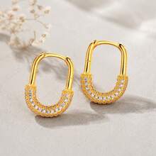 Anting-anting hoop berbentuk U dari perak sterling 925 berkualitas tinggi, bergaya, mewah, dan unik, dengan hiasan zirkonia, cocok untuk pemakaian sehari-hari anak perempuan. - Anting-anting berbentuk U - View 6