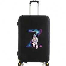 Elastic Luggage Cover, Cute Astronaut Galaxy Initial Print, Black Scratch-Resistant Luggage Protector, Travel Accessory, Luggage Not Included - Black - View 98