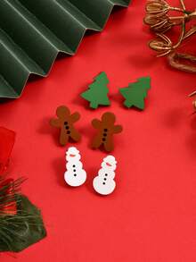 Christmas 3-In-1 Card Gingerbread Man Christmas Tree Snowman Acrylic Painted Soft Clay Texture Cute Holiday Earrings Gift For Girls - Y44 - View 2