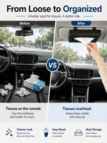 2/1pc PU Car Sun Visor Tissue Box,PU Leather Tissue Box For Car,Hanging Napkin Case With Adjustable Straps,Universal Fit For Most Cars,SUVs,Trucks,Easy To Install&Remove,Keeps Tissues Neat&Accessible,Ideal For Road Trips,Daily Commutes - Multicolor - View 5