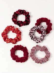 6pcs/Set Velvet Gold Star & Leopard Print Hair Scrunchies Hair Accessories - Multicolor - View 6