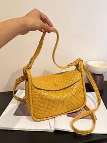 High-Quality Minimalist Retro Woven Pattern Shoulder Crossbody Bag Large Capacity Handbag Square Bag Premium Texture Elegant Women's Bag - Multicolor - View 2