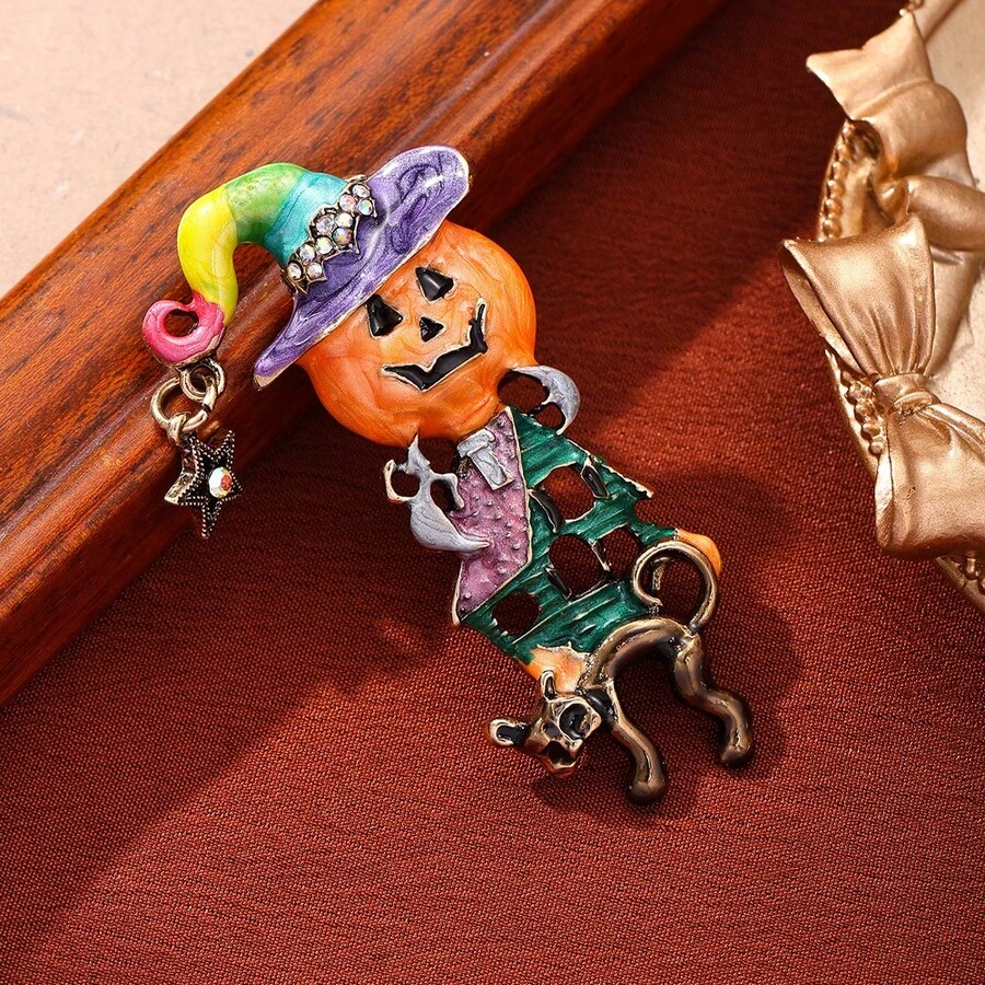 1pc Halloween Witch Pumpkin Clown Brooch Pin, Unique Versatile Niche Design For Holiday Party - Multicolor - View 1