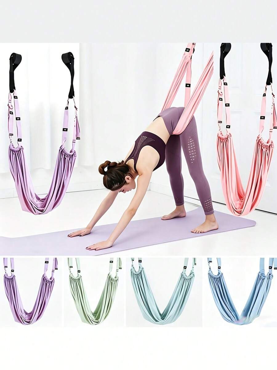 2pcs (Elastic Band + Storage Bag) Backbend Trainer Aerial Yoga Rope Split Hip Opener Elastic Stretching Band Backbend Women Door Hanging Inversion Rope
