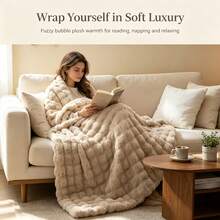 1pc Faux Rabbit Fur Bubble Fleece Thickened Warm Blanket, Fluffy Bubble Plush, Cozy Wrap-Around Warmth, Soft Skin-Friendly Touch, Breathable For Relaxing Lying Down, Suitable For Home Couples, Cold-Sensitive People, Leisure Homebodies - Khaki - View 5