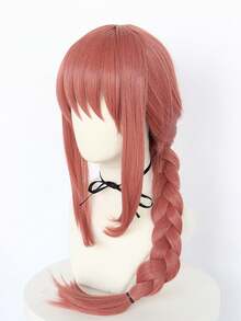 Dusty Rose Pink Long Straight Synthetic Costume Wig For Women, Pre Styled Side Braid With Full Straight Bangs, Sweet Anime Cosplay Wig, Great For Halloween, Convention, Themed Party, Photo Shooting Role Play Hair Accessory - Multicolor - View 4