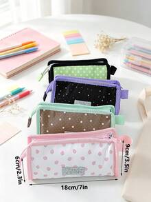 Cute Strawberry Star Transparent Window Stationery Bag, Aesthetic Multi-Layer Pencil Case, Large Capacity Zipper Stationery Storage Pouch, Back To School Supplies - Multicolor - View 11