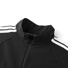 Adidas Women's Casual Windbreaker Jacket With Stand Collar And Three Stripes - Black - View 4