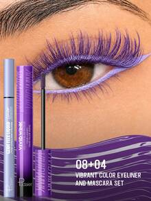 Pudaier Colorful Eyeliner And Mascara Set - Dual Pack With Metallic Finish Eyeliner, Smudge-Proof Waterproof Formula, Long-Lasting Curling Color Mascara For Bold Eye Makeup, Perfect For Halloween And Christmas Gifts! - 08+04 - View 5