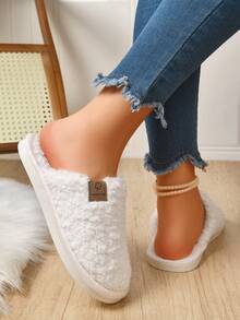 Women's Winter Solid Color Casual Plush Indoor Slippers, Comfortable Quiet Pure White - Beige - View 6