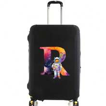 Elastic Luggage Cover, Cute Astronaut Galaxy Initial Print, Black Scratch-Resistant Luggage Protector, Travel Accessory, Luggage Not Included - Black - View 59
