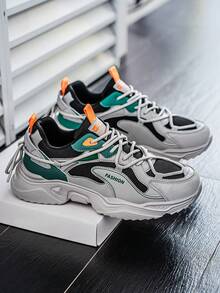 Men's New Colorblock Patchwork Minimalist Casual Chunky Sneakers, Versatile Outdoor Commute High Platform Sports Sneakers For Teenagers - Black - View 5