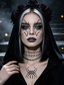 STARTTOOS Halloween Face Gem Stickers Easter Costume Party - 3D Spider Witch Pattern Face Neck Chest Decoration Rhinestone Stickers DIY Holiday Party Gift Decoration Gem Stickers 1pc/Pack - Black - View 5