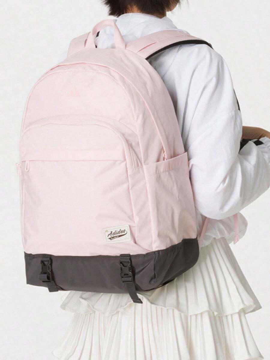 Adidas Adjustable S-Shaped Thick Straps Printed Three-Stripe Logo Fabric Backpack Unisex Couple Style Light Pink & Graphite Black - Baby Pink - View 1