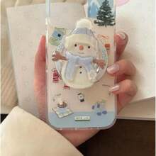 1pc Christmas Autumn/Winter Snowman Airbag Phone Case Stand Adhesive Stand Slouchy Tool Telescopic Cartoon Portable - Multicolor - View 4