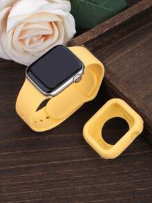 2合1運動矽膠錶帶與錶殼，相容 40mm、41mm、42mm、44mm、45mm、46mm 與 49mm 尺寸。柔軟舒適鉚接矽膠錶帶與防震鏤空矽膠保護殼，相容 Series Ultra/12/11/10/9/8/7/6/5/4/SE 機型。防水運動錶帶與錶殼套組，適合男士與女士 - 矽膠錶帶+殼-奶黃色 - 查看 5
