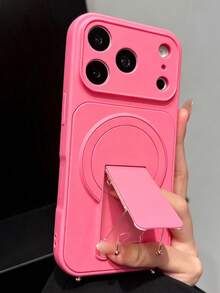 Luxury Matte Magnetic Bracket Phone Case Compatible With IPhone 18 Pro Max 17 Pro Max 16 15 14 13 Pro Max Magnetic Wireless Charging Skin Feel Holder Shockproof Cover - Rose Pink - View 2