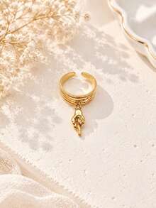 1pc Stainless Steel 18K Gold Plated Multi-Element Fruit Heart Pendant DIY Detachable Open Ring, Personalized Hollow Fashion Finger Ring - Yellow Gold - View 20